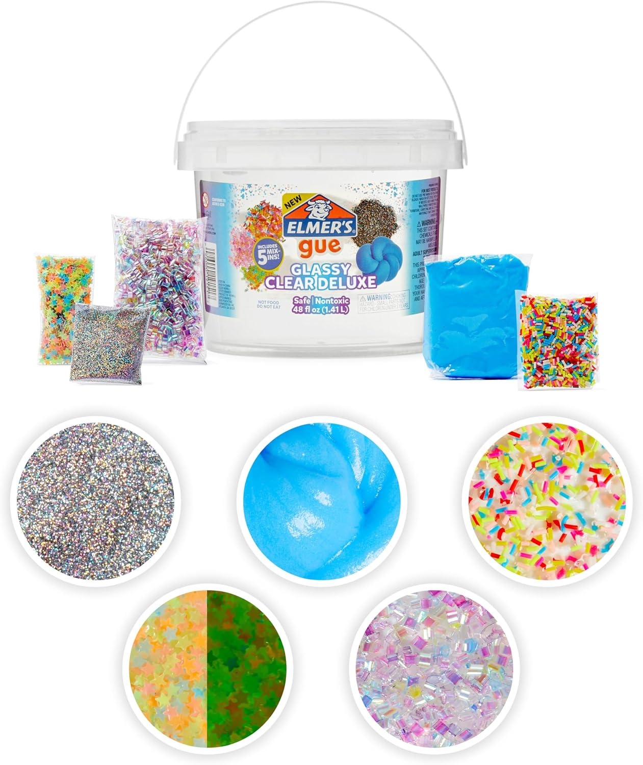 image:imageElmers Gue Premade Slime Glassy Clear 3 Lb Bucket Includes 5 Sets of Slime AddinsGlassy Clear