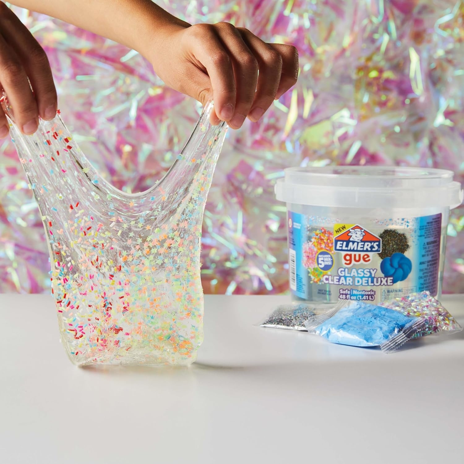 image:imageElmers Gue Premade Slime Glassy Clear 3 Lb Bucket Includes 5 Sets of Slime AddinsGlassy Clear