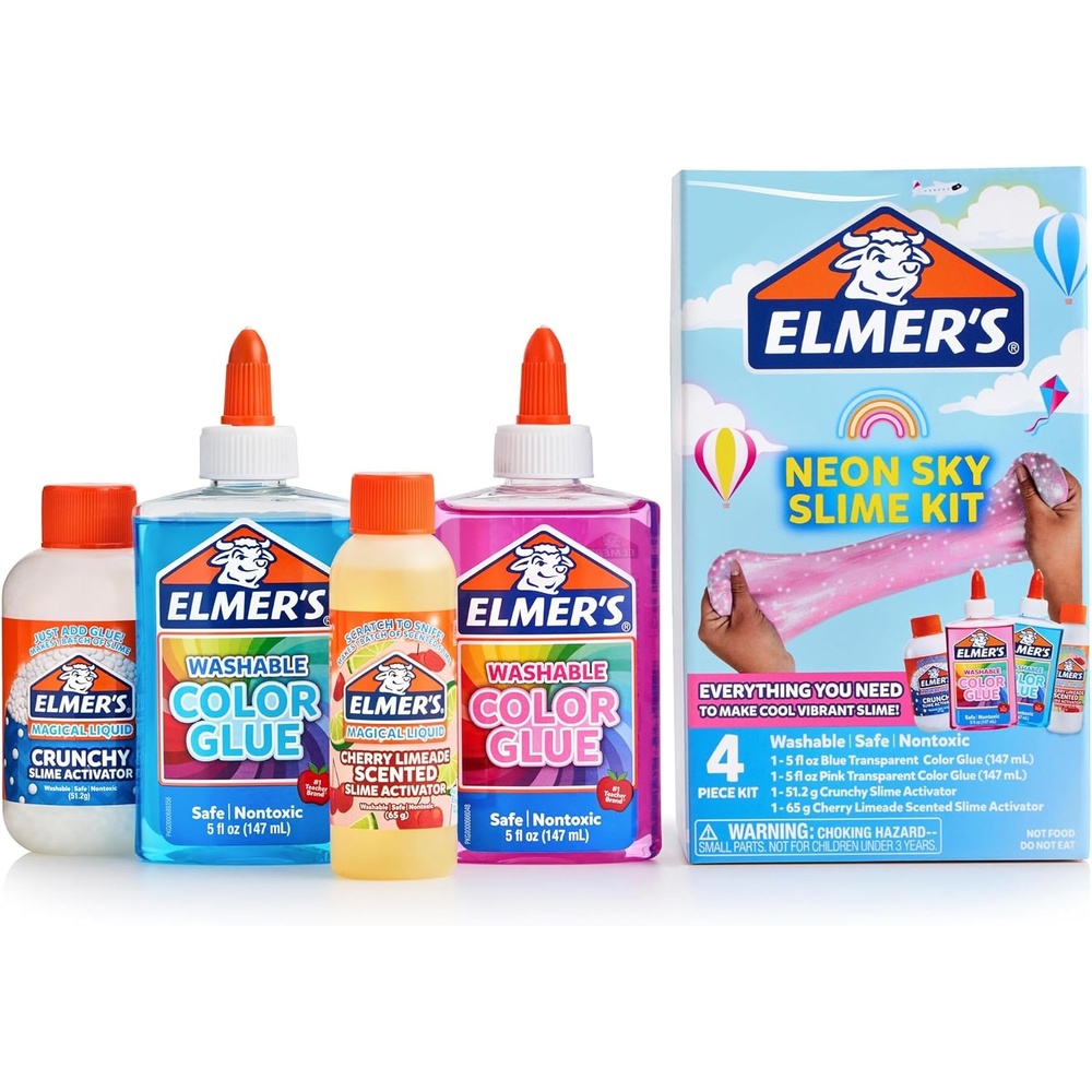image:imageElmers Butter Slime Kit Includes Glow in the Dark Glue Glitter Glue Slime Activator 4 Count Kids Activity Creative Fun Arts amp CraftsNeon Sky Slime Kit