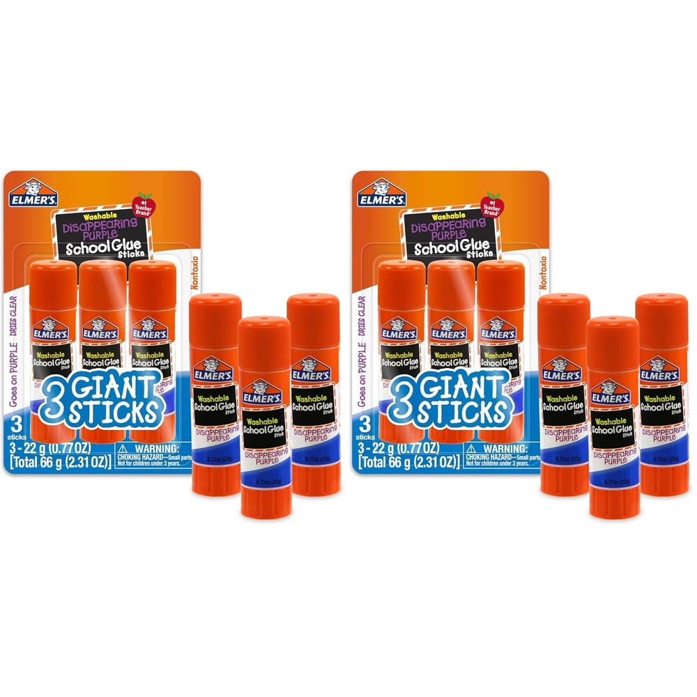 image:imageElmers Disappearing Purple School Glue Sticks Washable 22 Grams 3 Count  Poster Vision Board Back to School Supplies 1 Teacher Brand3 Count Pack of 2