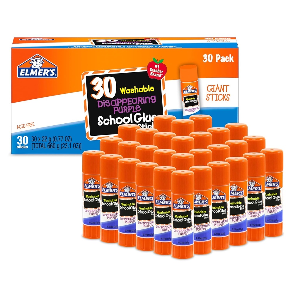 image:imageElmers Disappearing Purple School Glue Sticks Washable 22 Grams 3 Count  Poster Vision Board Back to School Supplies 1 Teacher Brand30 Count Pack of 1