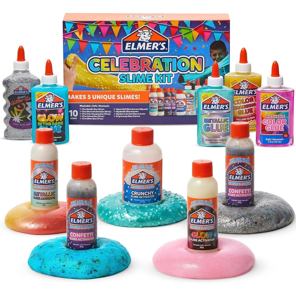 image:imageElmers Fruity Fusion Slime Kit Includes Elmers Clear Glue Magical Liquid Slime Activator Clay Color Pigments Scents Mixing Bowl Spoon 20 Piece KitCelebration Slime Kit