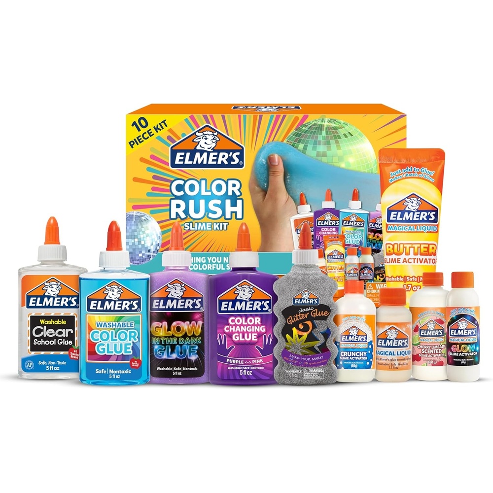 image:imageElmers Fruity Fusion Slime Kit Includes Elmers Clear Glue Magical Liquid Slime Activator Clay Color Pigments Scents Mixing Bowl Spoon 20 Piece KitColor Rush Slime Kit