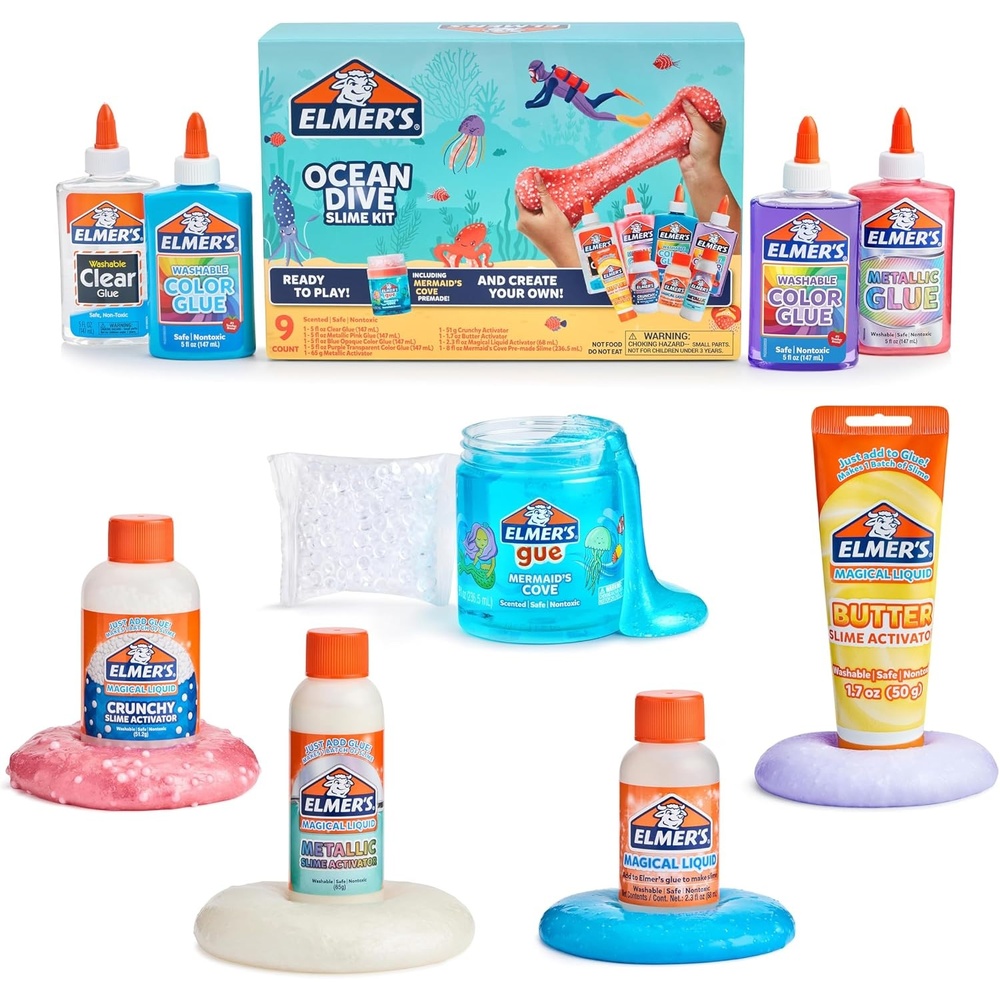 image:imageElmers Fruity Fusion Slime Kit Includes Elmers Clear Glue Magical Liquid Slime Activator Clay Color Pigments Scents Mixing Bowl Spoon 20 Piece KitOcean Dive Slime Kit