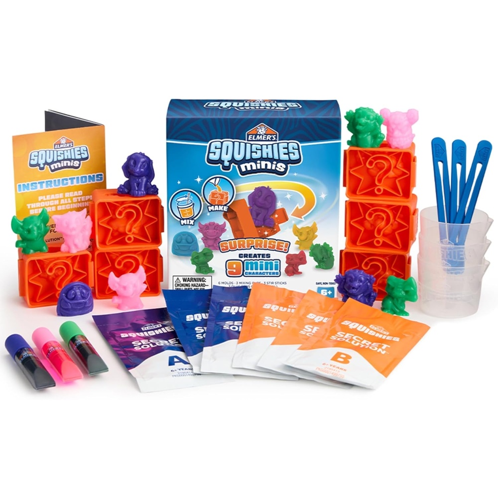 image:imageElmers Squishies Kids DIY Activity Kit Squishy Glow in the Dark Toys Creates 2 Mystery Characters 13 Piece Set  Slime Fun Crafts Holiday Gift for Ages 69 Squishies