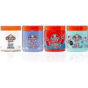 Elmer’s Gue Premade Slime Variety Pack, Clear, Scented, Glitter, 4 Count – Perfect for Kids Activity, Summer, Arts & Crafts, School Classroom, Birthday Party Gift(Glassy Clear / Cotton Candy Fizz / Cherry Slushie / Glow in the Dark)